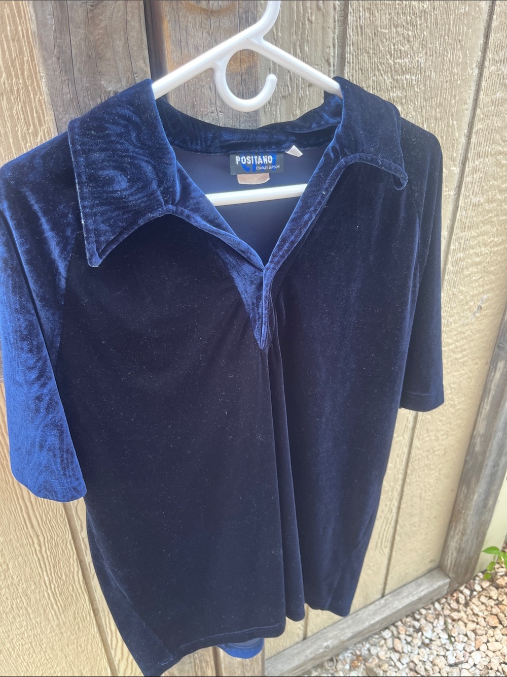 Positano Vintage Navy Blue Velour Velvet Short Sleeve Polo Shirt Men's XL